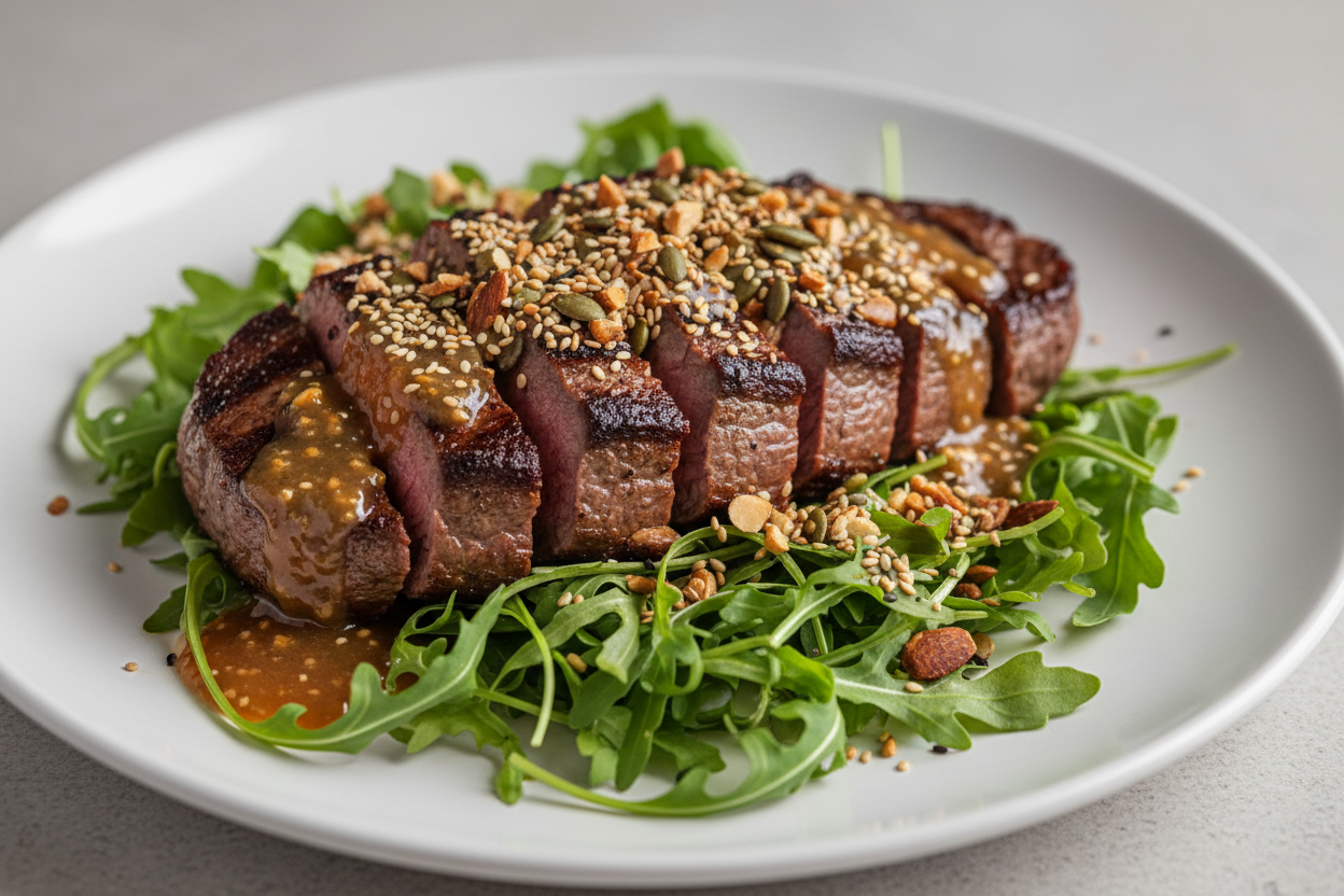 Seared Steak with Miso & Spicy Crunch