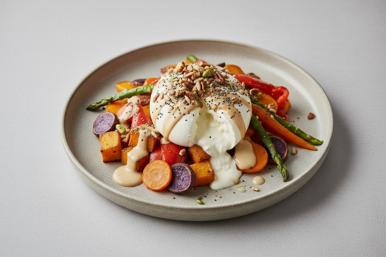 Burrata on Bed of Roast Veg