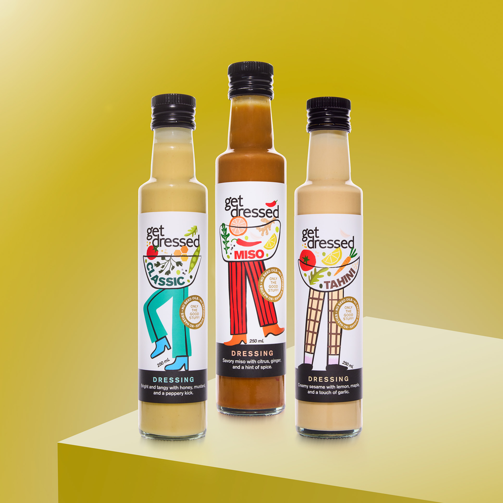 three bottles of all natural salad dressing, gift set, no seed oils, no refined sugar.