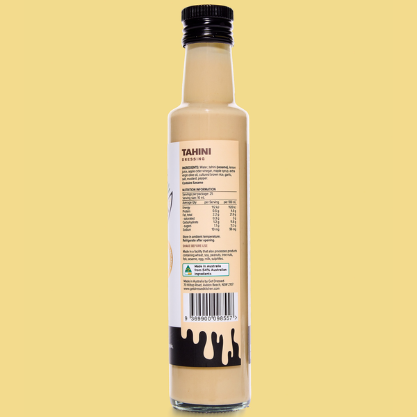 Tahini Dressing ingredients — tahini, lemon, apple cider vinegar