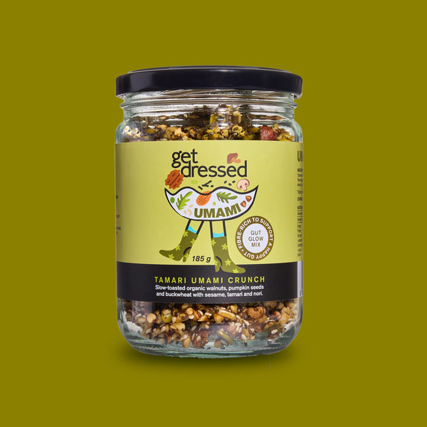 Tamari Umami Crunch ingredients — walnuts, nori, shiitake,
tamari, chia seeds